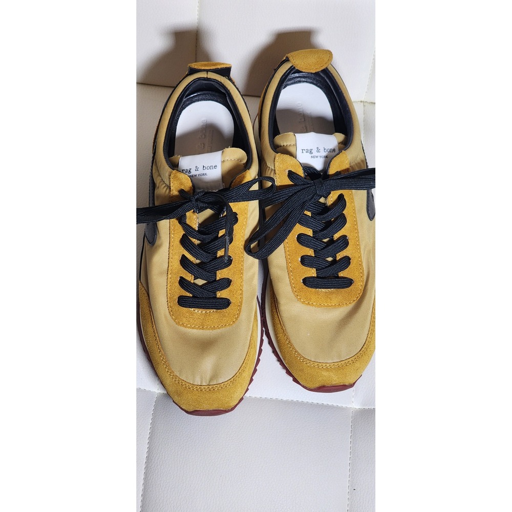 Rag & Bone Retro Runner Sneakers Mustard Yellow‎ Suede Nylon Low Top Womens